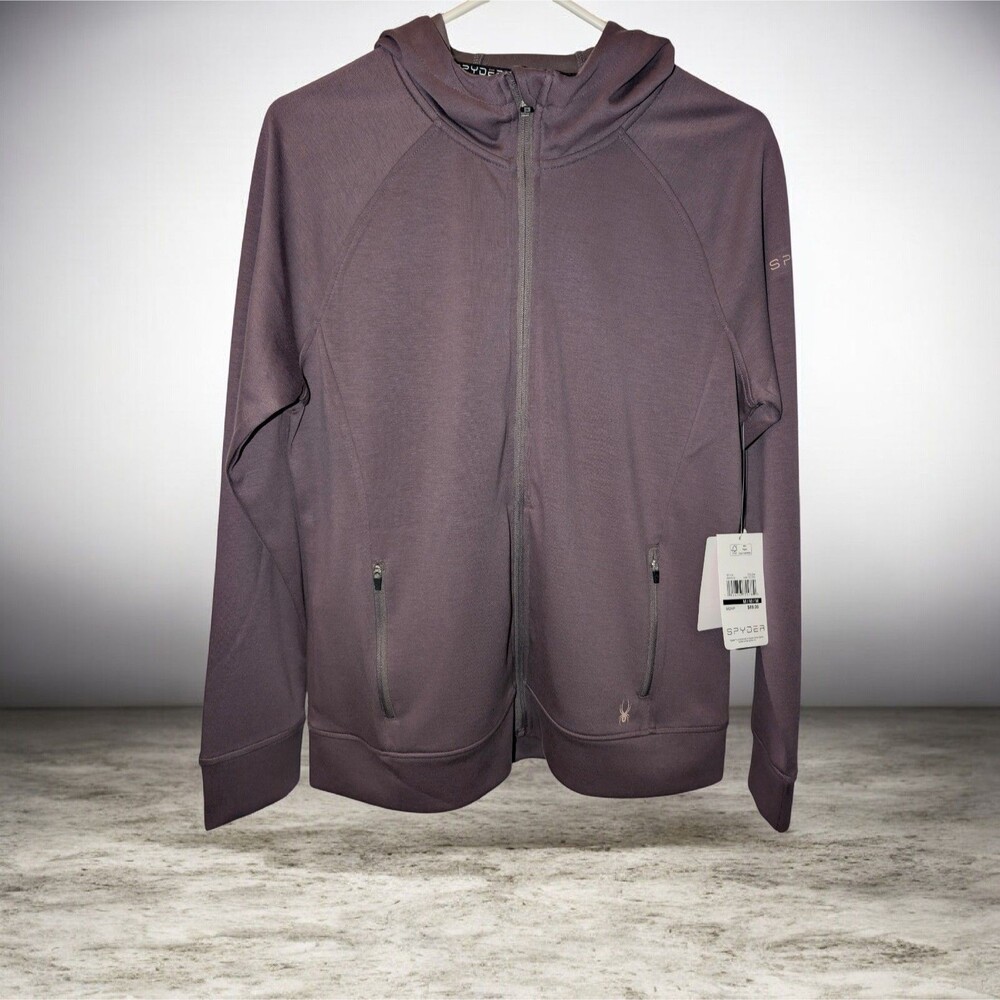 Spyder Hoodie Jacket Womens Medium Full Zip Athletic Brown Stretch Pockets NWT - Picture 12 of 14